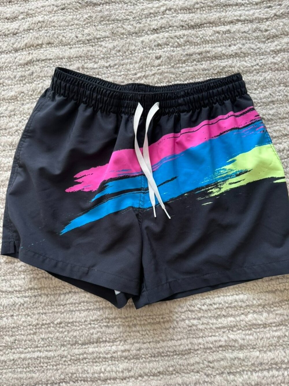 chubbies Black Swim Trunks with Pink, Blue & Lime Brushstroke Print